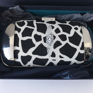 Sergio Rossi Black White Stingray Hard Clutch Bag